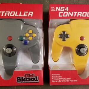 2 N64 Controllers - Grey & Yellow (NEW) - Nintendo64 - Old Skool